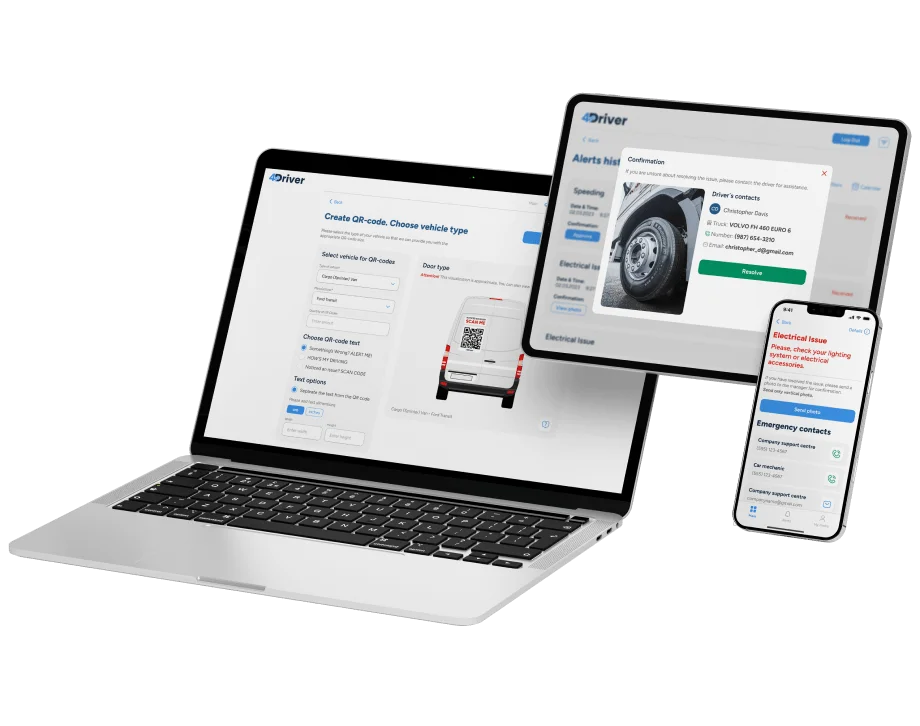 4Driver startup uses QR codes for real-time reporting, enhancing fleet safety and driver feedback.. mobile.
