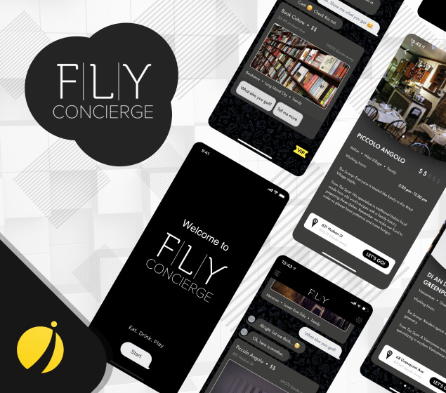 fly concierge chatbot app. text navigation through the new york city